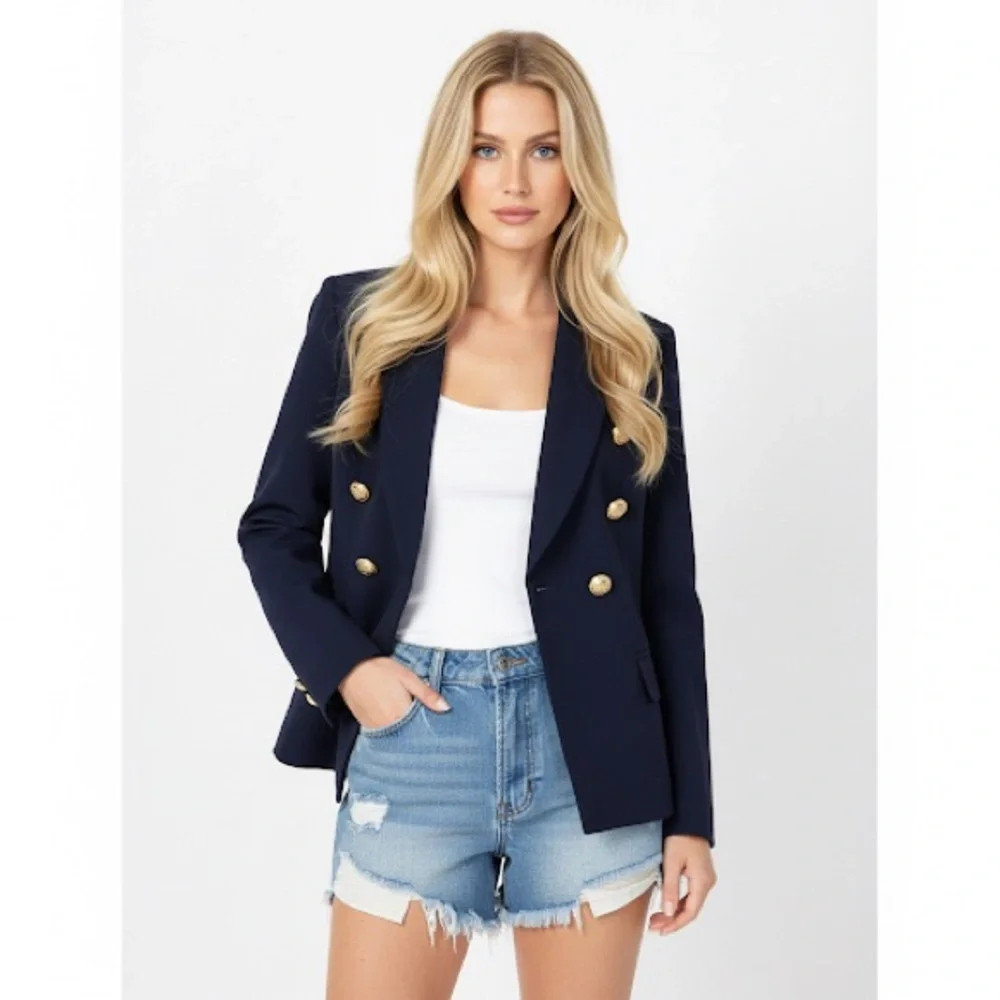 Double Breast Navy Women's Blazer with Gold Buttons Size S - Picture 3 of 10